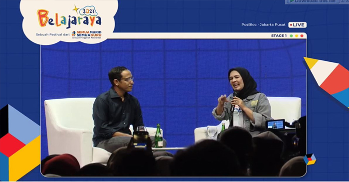 Mendikbudristek, Nadiem Anwar Makarim (kiri) bersma Najelaa Shihab (kanan).