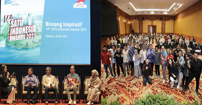 Suasana bincang inspirasi di Hotel Lombok Raya Mataram (foto kiri), dan para peserta saat fose bersama (foto kanan).