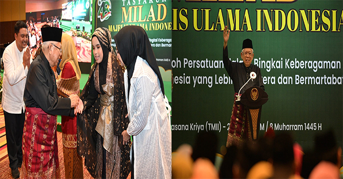 Wapres, KH Ma’ruf Amin didampingi Ibu Hj Wury Ma’ruf Amin menghadiri Tasyakur Milad ke-48 MUI.