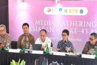 Suasana media gathering persiapan KTT ke-43 ASEAN di Jakarta, Senin (28/8/2023).