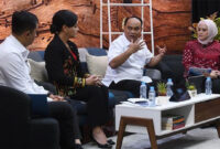 Suasana kegiatan Forum Merdeka Barat 9: Melawan Kejahatan Keuangan Berbasis Digital, di Media Center Kementerian Kominfo, Jakarta Pusat, Senin (21/8/2023).