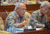 Menteri PUPR, Basuki Hadimuljono, saat Rapat Kerja dengan Komisi V DPR RI, di Gedung Nusantara, Komplek Parlemen Senayan, Jakarta, Rabu (30/8/2023).