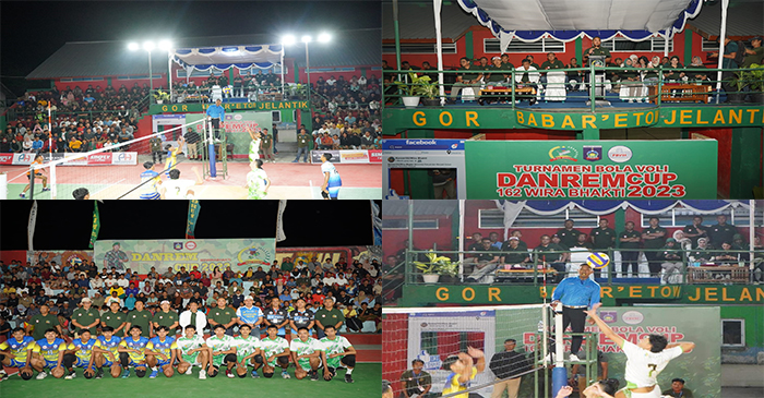 Suasana pembukaan turnamen Bola Voli Danrem Cup 2023, di GOR Babar’etow Desa Jelantik, Kecamatan Jonggat, Kabupaten Lombok Tengah, Minggu (10/9/2023).