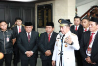 Mendagri, Tito Karnavian saat memberikan keterangan pers usai pelantikan 9 Pj Gubernur.