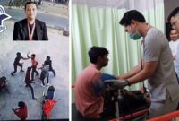 Aksi pengeroyokan Ketua DPC PJS Tanjabar, Provinsi Jambi, Selasa (10/10/2023) (insert: Ketua DPP PJS Div Pembelaan Wartawan, Ismail Abas).