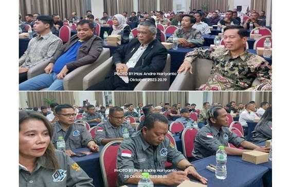 Suasana pembukaan Rakernas I Pro Jurnalismedia Siber (PJS) di Convention Hall Grand Palace Kemayoran, Jakarta Pusat, Sabtu malam (28/10/2023).