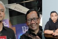 DARI KIRI: Capres Ganjar Pranowo, Cawapres Mahfud MD, dan Haris Pertama selaku Jubir TPN Ganjar - Mahfud.