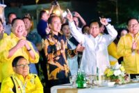 Ketua MPR RI sekaligus Wakil Ketua Umum Partai Golkar Bambang Soesatyo saat menghadiri puncak perayaan HUT ke-59 Partai Golkar, di Kantor DPP Partai Golkar, Jakarta, Senin malam (6/11/2023).