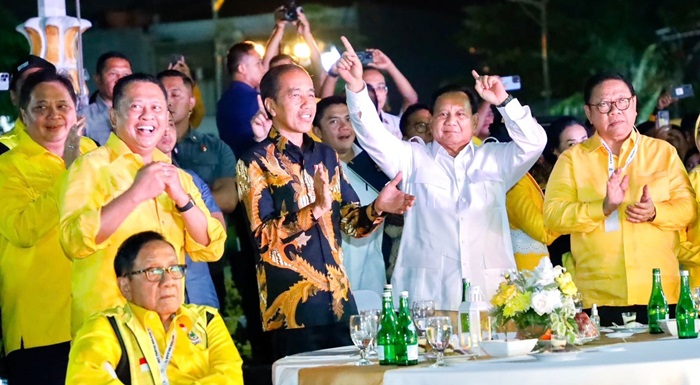 Ketua MPR RI sekaligus Wakil Ketua Umum Partai Golkar Bambang Soesatyo saat menghadiri puncak perayaan HUT ke-59 Partai Golkar, di Kantor DPP Partai Golkar, Jakarta, Senin malam (6/11/2023).