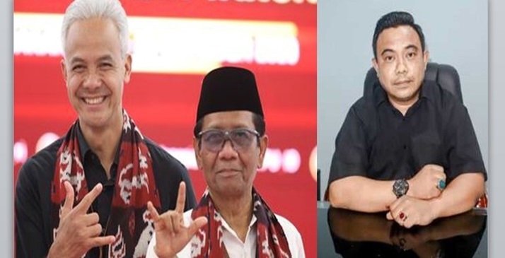 Capres dan Cawapres Nomor Urut 3, Ganjar Pranowo - Mahfud MD serta Haris Pertama selaku Jubir TPN Ganjar - Mahfud.