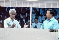 Capres nomor urut 3, Ganjar Pranowo (kiri) dan Capres nomor urut 2, Prabowo Subianto (kanan).