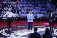 Suasana debat perdana capres di Kantor KPU RI, Selasa malam (12/12/2023).