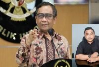 Jubir TPN Ganjar - Mahfud, Haris Pertama (kanan) dan Cawapres Nomor Urut 3, Prof Mahfud MD (kiri).