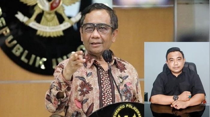 Jubir TPN Ganjar - Mahfud, Haris Pertama (kanan) dan Cawapres Nomor Urut 3, Prof Mahfud MD (kiri).