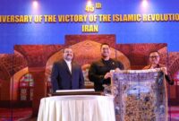 Menpora RI, Dito Ariotedjo saat menjadi Chief Guest pada acara Peringatan 45 Tahun Kemenangan Revolusi Islam Iran di Grand Ballroom Fairmont Hotel, Jalan Asia Afrika Nomor 8, Senayan, Jakarta, pada Selasa malam (6/2/2024).