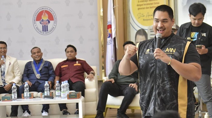 Menpora RI, Dito Ariotedjo saat membuka Talkshow Muda Memilih bertema ‘’Membangun Manusia Indonesia’’, di Media Center Graha Kemenpora, Jalan Gerbang Pemuda Nomor 3 Senayan, Jakarta, pada Minggu sore (4/2/2024).