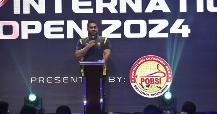 Menpora Dito Ariotedjo saat memberikan sambutan pada acara penutupan turnamen Indonesia International Open 2024, di Park Hyatt Jakarta, Kamis (25/1/2024).