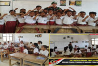 Suasana Prajurit TNI dari Pos Laktutus Satgas Yonif 742/SWY saat mengajar para murid SDK Laktutus, Senin (22/4/2024).