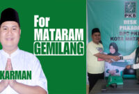 H Karman BM saat menyerahkan beberapa berkas untuk ikut pencalon Pilkada Kota Mataram di kantor PKB Kota Mataram, Kamis (9/5/2024).