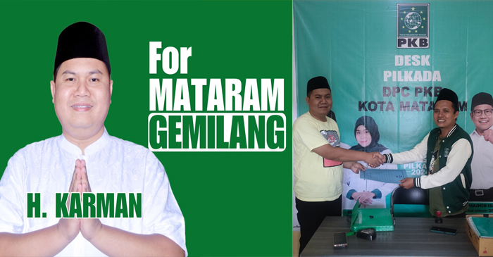 H Karman BM saat menyerahkan beberapa berkas untuk ikut pencalon Pilkada Kota Mataram di kantor PKB Kota Mataram, Kamis (9/5/2024).
