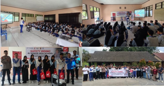 Suasana pelatihan safety riding yang digelar Astra Motor NTB bekerjasama dengan pihak Polsek Kuripan di SMAN 1 Kuripan dalam membangun generasi berkendara aman.