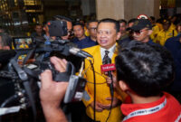 Bambang Soesatyo (Bamsoet) saat memberikan keterangan pers usai Penutupan Munas XI Partai Golkar, di Jakarta Convention Center (JCC) Senayan Jakarta, Rabu malam (21/8/2024).