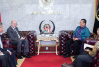 Penasihat Presiden Palestina Urusan Agama dan Islam, H.E. Dr Mahmoud Sudqi Abdurrahman al-Habbash saat menemui Ketua MPR RI, Bambang Soesatyo di Gedung Nusantara III Lt.9 MPR RI, Komplek Parlemen Senayan, Jakarta, Jumat (9/8/2024).