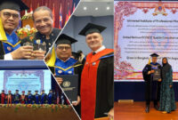 Sekretaris DPD PJS Daerah Khusus Jakarta, Muhamad Ied saat menerima secara resmi anugerah gelar Doktor Honoris Causa (HC) dalam Bidang Social Innovation and Robotic Science Advancement oleh Universitas Internasional PBB Malaysia (UIPM) dalam acara wisuda yang berlangsung di Chulabhorn Research Institute, Bangkok, Thailand, pada Sabtu (24/8/2024).