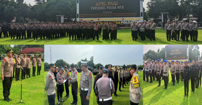 Suasana Apel Pengecekan dan Penyerahan Personel Pengamanan Operasi Ketupat Rinjani 2025, di Lapangan Bhara Daksa Mapolda NTB, Rabu (26/3/2025).