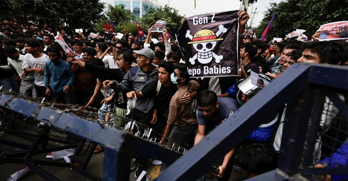 Ribuan Generasi Z Nepal saat melakukan demonstrasi di Kathmandu.
