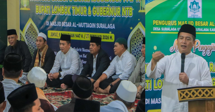 Gubernur NTB, Lalu Muhamad Iqbal saat Safari Ramadan di Masjid Syiarul Islam At Thayyibi, Desa Beriri Jarak, Kecamatan Wanasaba, Kabupaten Lotim, Jumat (27/2/2026).
