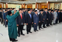 Suasana pelantikan dan pengambilan sumpah jabatan pejabat eselon III dan IV OPD lingkup Pemprov NTB.