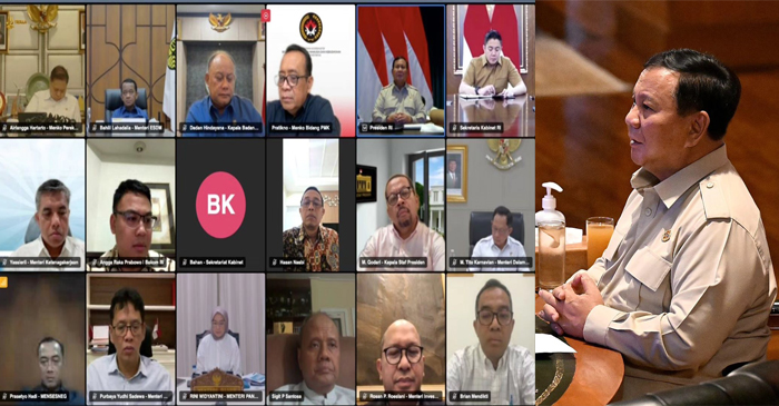 Presiden Prabowo Subianto saat menggelar rapat terbatas bersama jajaran menteri Kabinet Merah Putih pada Sabtu siang hingga sore (28/3/2026).