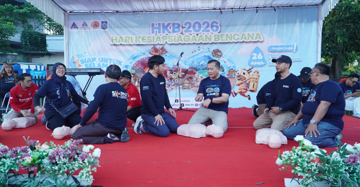 Suasana peringatan Hari Kesiapsiagaan Bencana (HKB) yang dipusatkan di kawasan Car Free Day, Jalan Udayana Mataram, Minggu (26/4/2026).