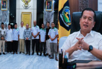 Gubernur NTB, Lalu Muhamad Iqbal saat menerima audiensi Pemuda NTB, di ruang kerjanya, Kamis (30/4/2026)-(foto kanan), dan suasana pose bersama usai audiensi (foto kiri).