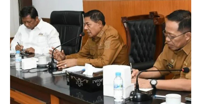 Bupati Lotim, H. Haerul Warisin (tengah) didampingi Sekda Lotim, HM Juaini Taofik (kanan) saat menerima tim pemeriksa BPK RI Perwakilan Provinsi NTB.