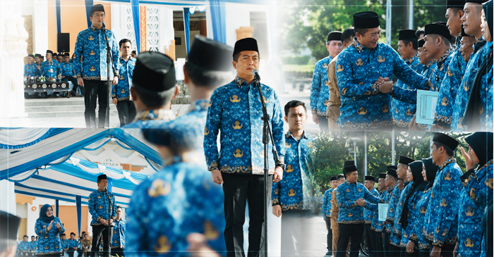 Gubernur NTB, Lalu Muhamad Iqbal saat memimpin apel pagi.