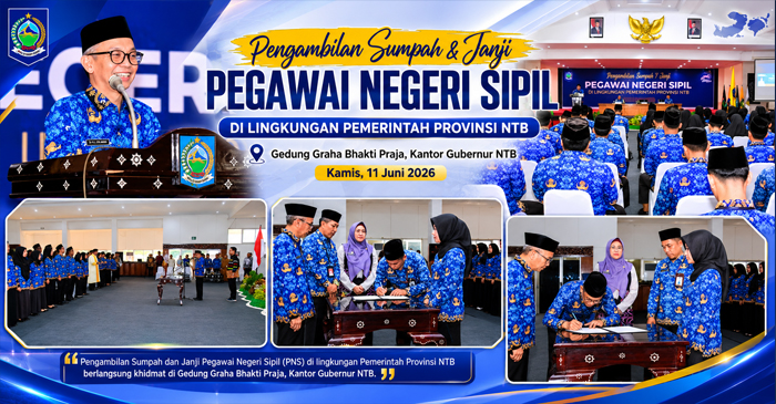 Suasana pengambilan sumpah dan janji PNS di lingkungan Pemprov NTB yang berlangsung di Gedung Graha Bhakti Praja, Kantor Gubernur NTB, Kamis (11/6/2026).