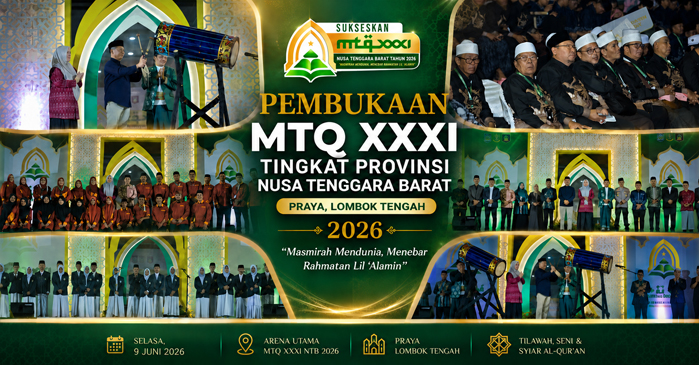 Suasana pembukaan MTQ XXXI Tingkat Provinsi NTB Tahun 2026, di Praya, Kabupaten Lombok Tengah, pada Selasa malam (9/6/2026).