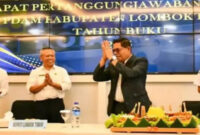 Bupati Lombok Timur, H. Haerul Warisin (dua dari kanan) saat menghadiri rapat pertanggungjawaban Direksi PDAM Kabupaten Lombok Timur, pada Rabu (8/7/2026).