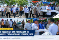 Menteri Kelautan dan Perikanan RI, Sakti Wahyu Trenggono didampingi Gubernur NTB, Lalu Muhamad Iqbal dan Wagub NTB, Indah Dhamayanti Putri saat meninjau pembangunan KNMP Bintaro Tahap II yang telah rampung 100 persen sebelum melanjutkan kunjungan ke Balai Perikanan Budidaya Laut (BPBL) Lombok.