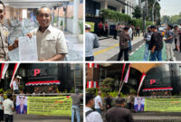 Anggota Komisi V DPR RI dari Fraksi Partai NasDem, Mori Hanafi saat memperlihatkan berkas laporan dugaan pencemaran nama baik ke Polda Metro Jaya (foto pojok kiri atas), Suasana aksi unjuk rasa yang dilakukan oleh Persatuan Mahasiswa Nusa Tenggara Barat-Jakarta (PMN-J) di Kantor DPP NasDem (foto pojok kanan) dan di depan Gedung KPK RI (2 foto di bagian bawah).