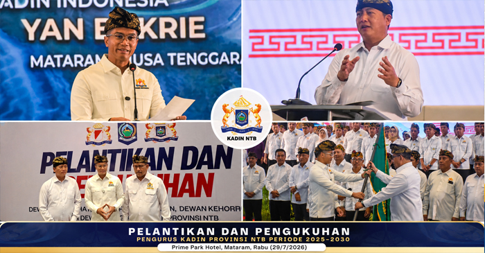 Suasana pelantikan dan pengukuhan Pengurus KADIN Provinsi NTB periode 2025–2030, di Prime Park Hotel, Mataram, Rabu (29/7/2026).