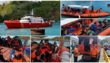 Suasana Tim SAR Gabungan saat mengevakuasi para penumpang dan kru KMP Putri Yasmin yang terbakar di Selat Lombok, pada Rabu (12/8/2026).